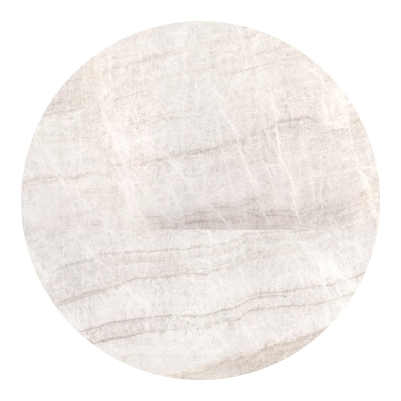 Table de jardin Fano ronde en aluminium beige et céramique pleine Taj Mahal - Diam. 130 x Haut. 74 cm