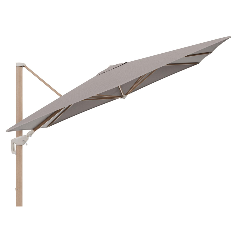 Minore zweefparasol met tiltfunctie in houtlook aluminium en Lopi Pepper All Weather Sunbrella® Luxe parasoldoek - L1 280 x L2 370 cm (zonder voet)