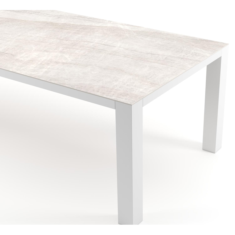 Nano tuintafel rechthoekig in wit aluminium en volkeramiek Taj Mahal - L 280 x B 110 x H 75 cm