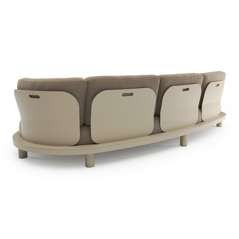 Canapé de jardin Donato en aluminium beige et coussins en all weather sunbrella® luxe natte heather grey