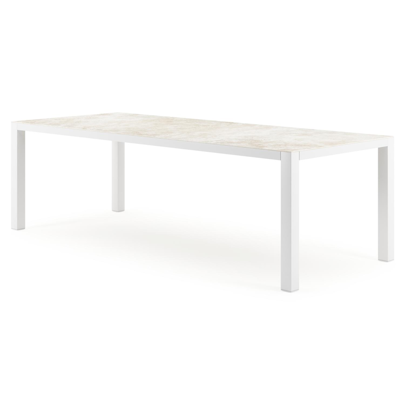 Table de jardin Como rectangulaire en aluminium blanc et céramique pleine Rapolano Lg. 240 x Lrg. 100 cm