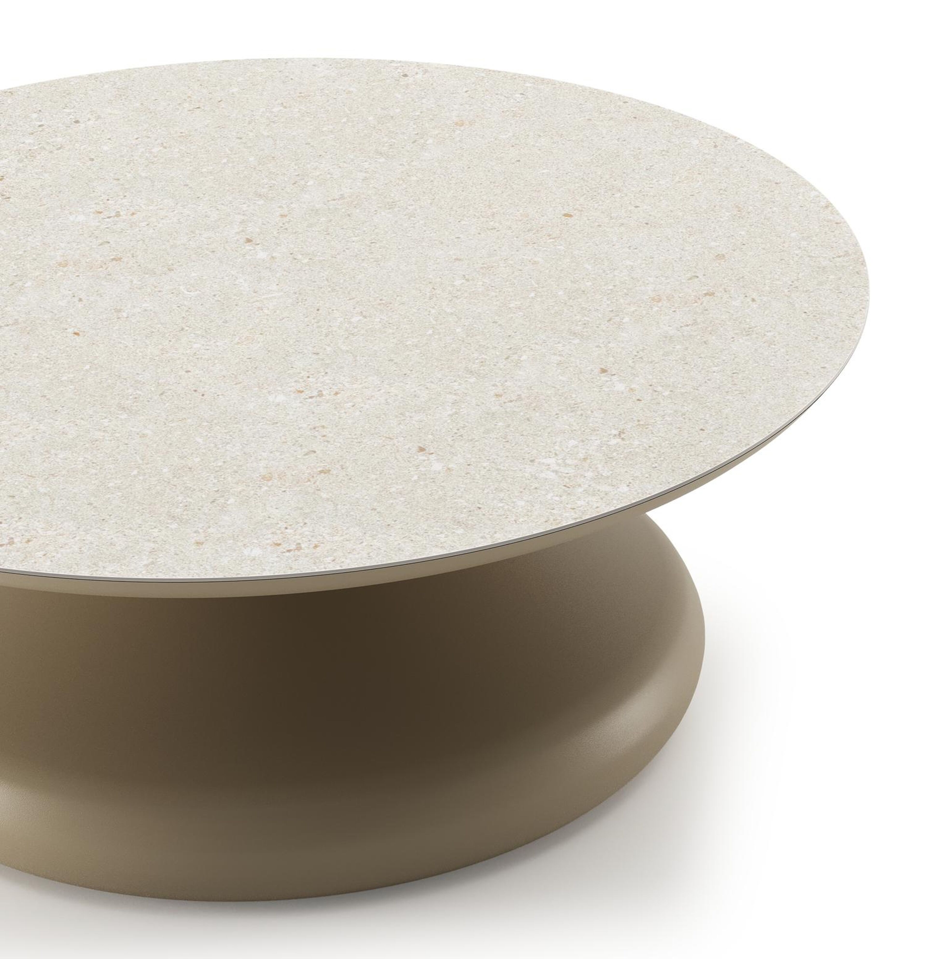 Bomero loungetafel rond in beige aluminium en volkeramiek Shilin - Dia. 84 x H 32.2 cm