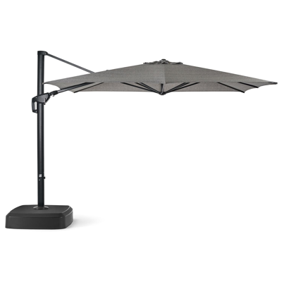 Minore zweefparasol met tiltfunctie in zwart aluminium met chartres drizzle all weather sunbrella® luxe parasoldoek - L1: 370 x L2: 280 cm (met voet)