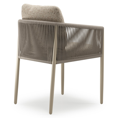 Organo tuinstoel in zwart aluminium en beige verticaal geweven luxe vlakke rope met stoelkussen in All Weather Cosytica Bora Jungle