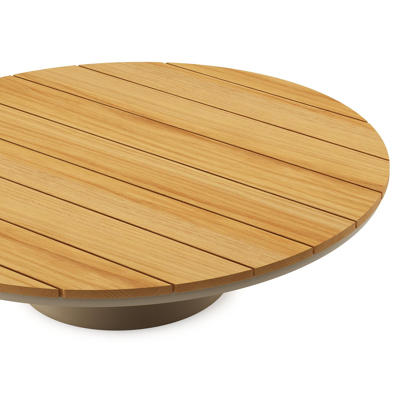 Amico loungetafel rond in beige aluminium en teak - Dia. 110 x H 28 cm
