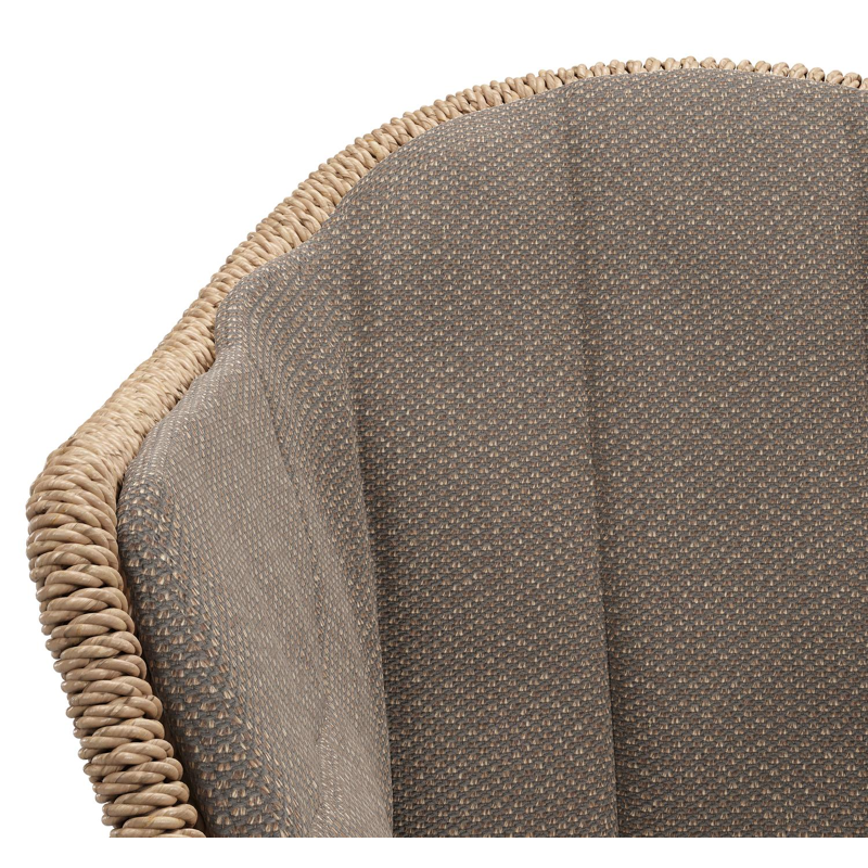 Pagino tuinstoel in zwart aluminium en naturel ronde wicker met zitkussen in All Weather Sunbrella® Luxe Lopi Coconut