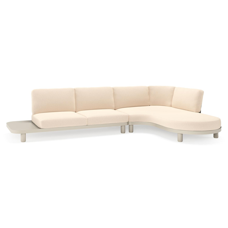 Donato loungehoek in beige aluminium met heritage papyrus all weather sunbrella® luxe kussen