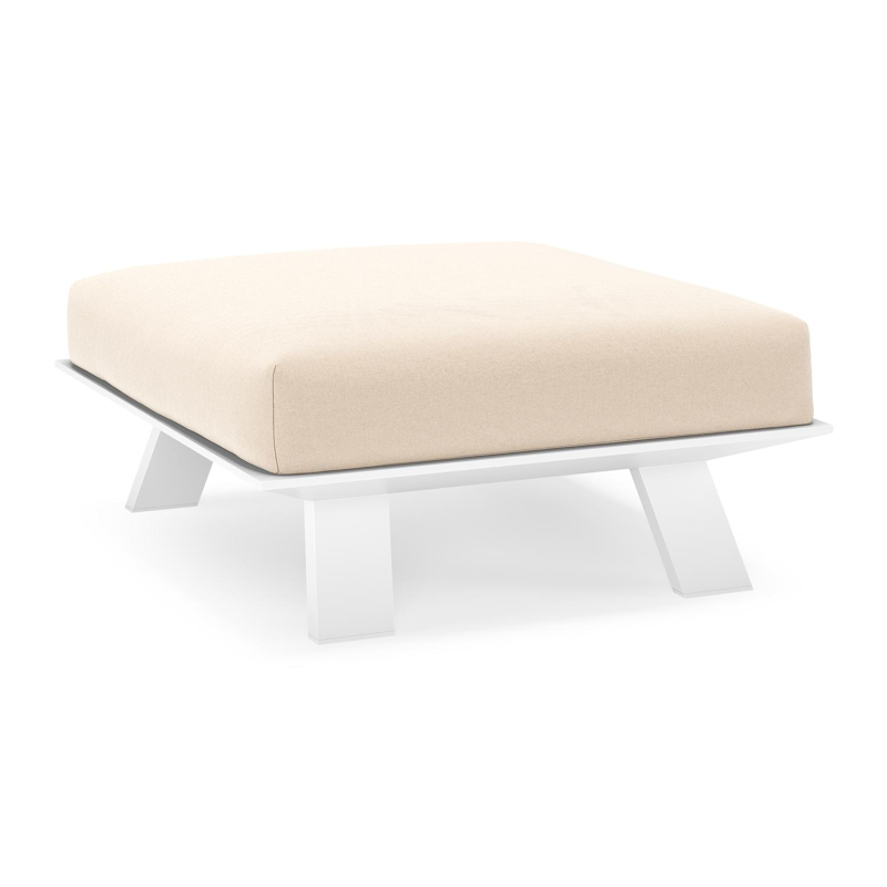 Pouf Cesano en aluminium blanc et coussin en all weather Sunbrella® luxe natte linen chalk
