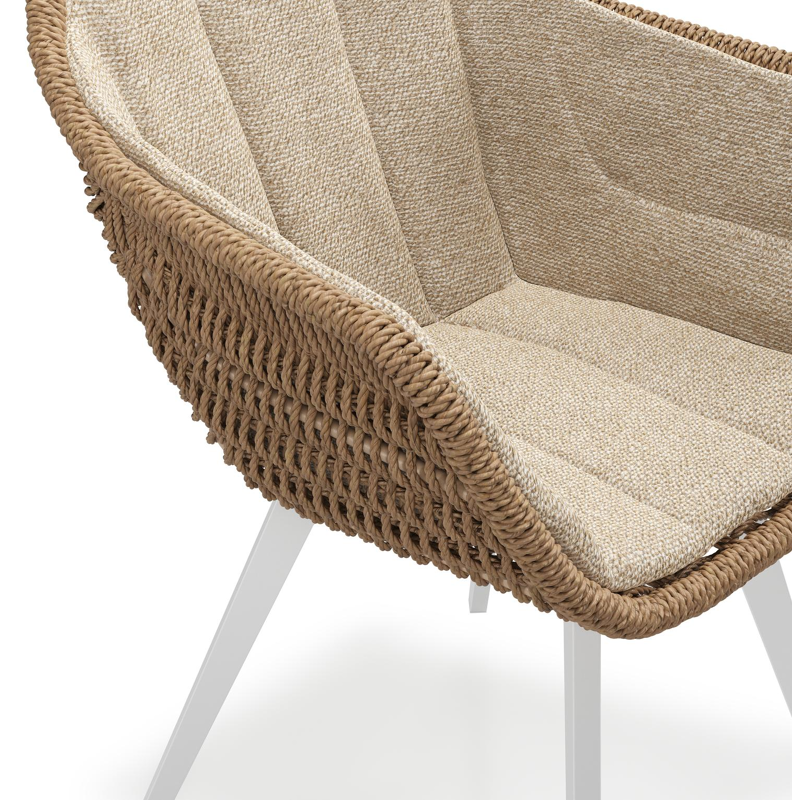 Pagino tuinstoel in wit aluminium en bruin ronde wicker met zitkussen in All Weather Cosytica Madagascar Oak