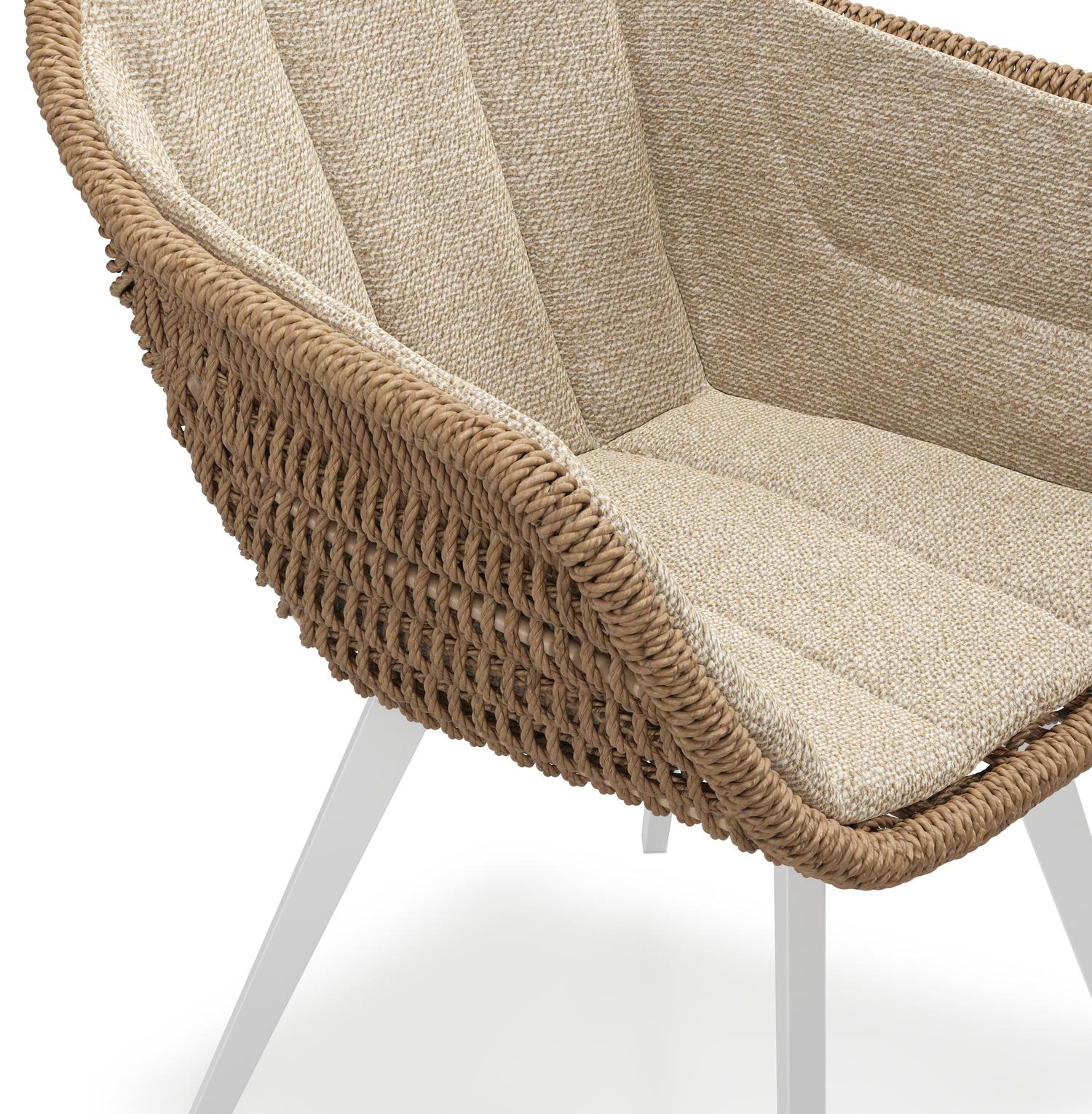 Pagino tuinstoel in wit aluminium en bruin ronde wicker met zitkussen in All Weather Cosytica Madagascar Oak