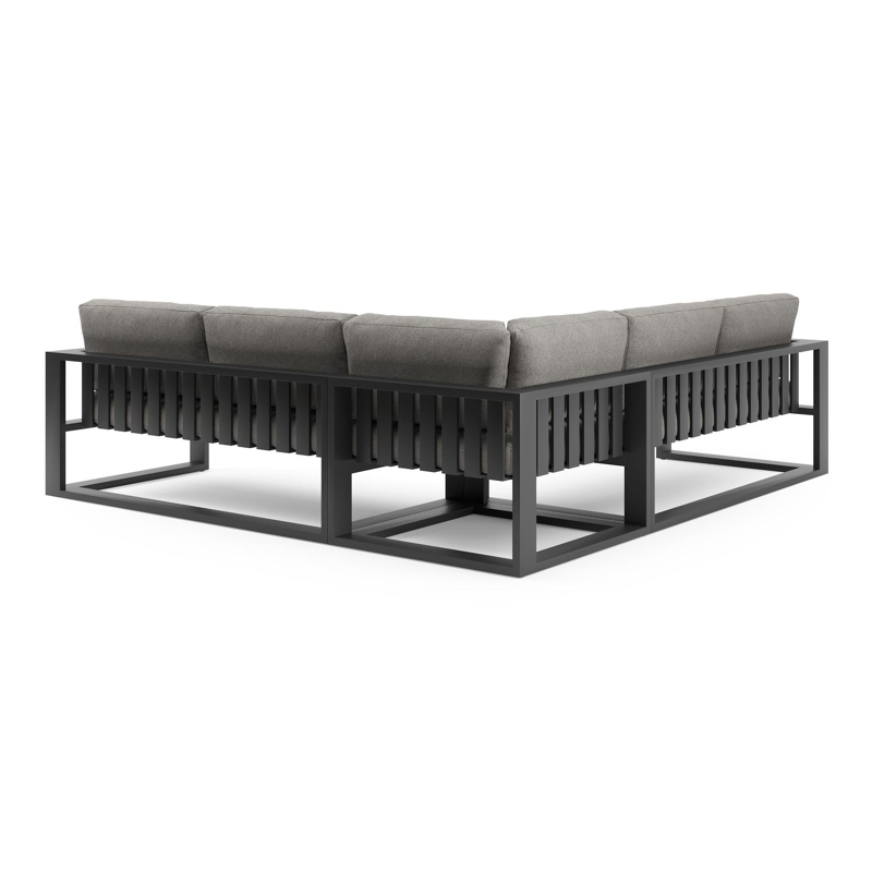 Verato loungehoek in zwart aluminium met tundra charcoal all weather sunbrella® luxe kussen