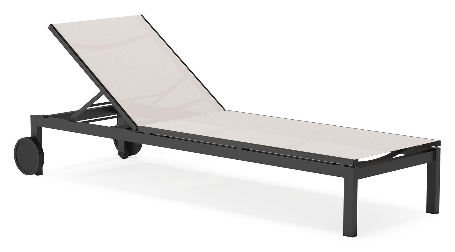 Chaise longue réglable Caravelle en aluminium noir et textilène simple beige