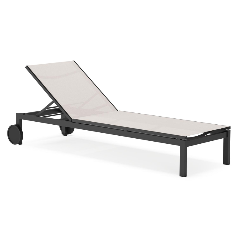Chaise longue réglable Caravelle en aluminium noir et textilène simple beige