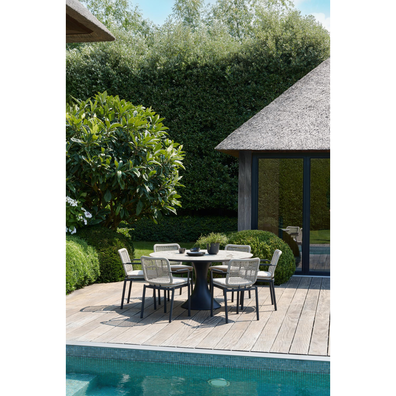 Fano tuintafel rond in zwart aluminium en volkeramiek colorado dunes - Dia. 148 x H 75 cm