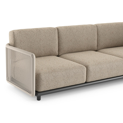 Organo loungehoek in zwart aluminium en beige verticaal geweven luxe vlakke rope met bora jungle all weather Cosytica kussen