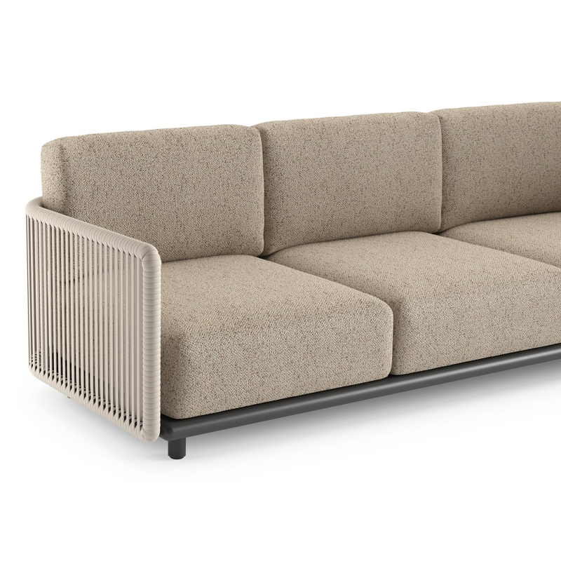 Organo loungehoek in zwart aluminium en beige verticaal geweven luxe vlakke rope met bora jungle all weather Cosytica kussen