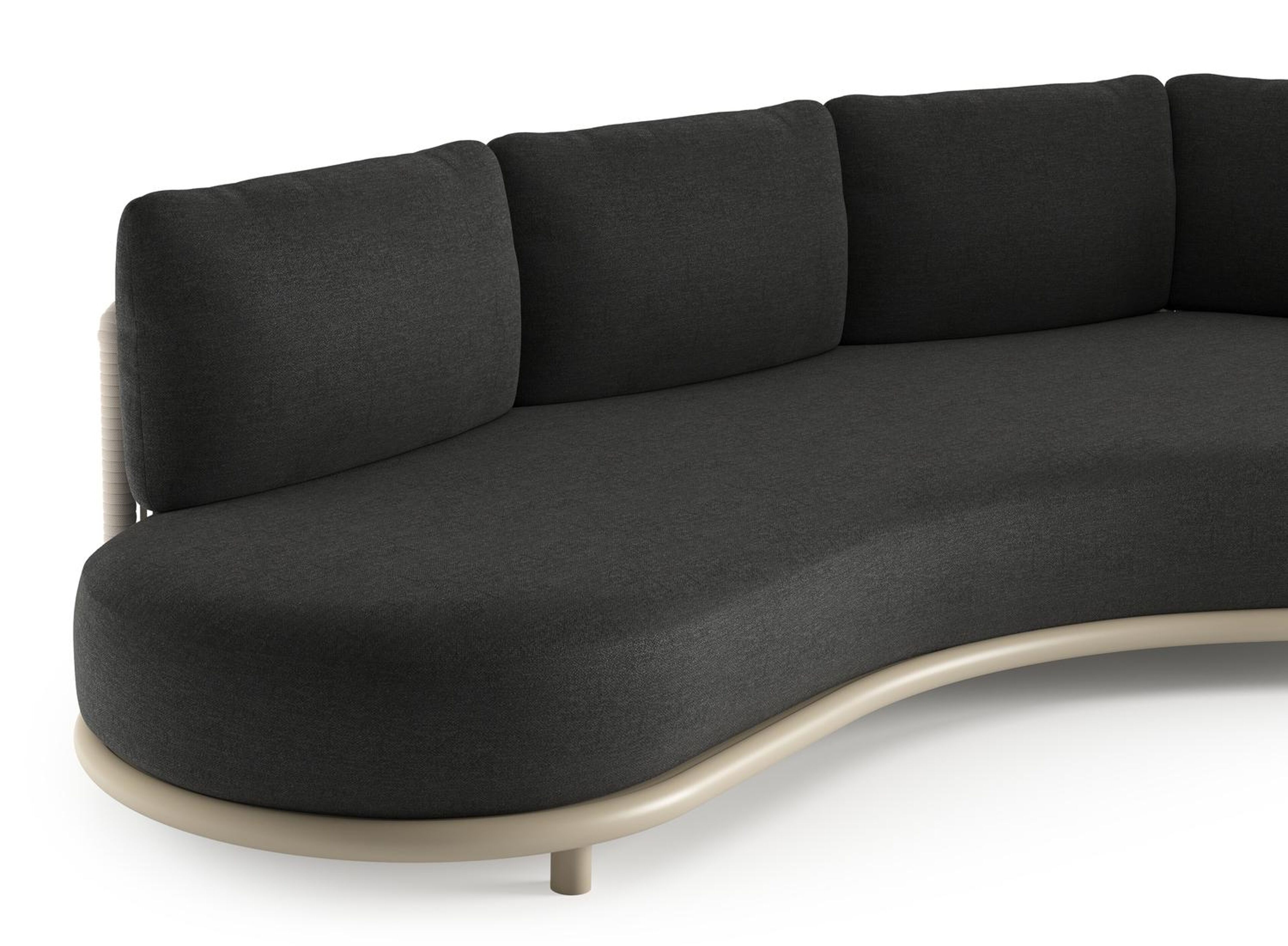 Lomano loungebank in beige aluminium en beige verticaal geweven luxe vlakke rope met chartres sooty all weather sunbrella® luxe kussen