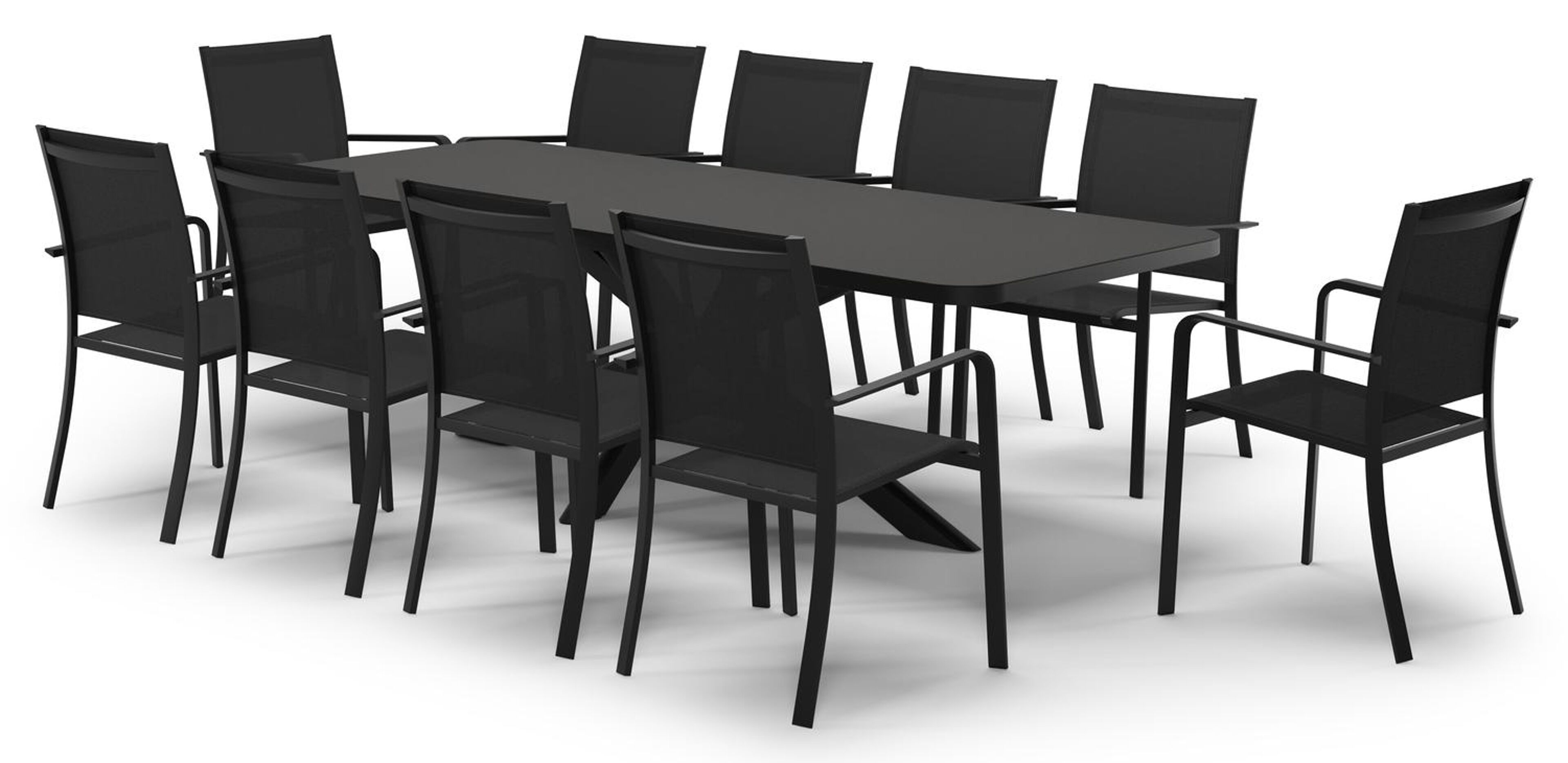 Ensemble de jardin Estella extensible rectangulaire en aluminium noir et sintered stone Notte minerale avec 10 chaises de jardin Calobra