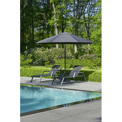 Parasol droit Apiro en aluminium noir avec toile de parasol en polyester noir - Dia. 350 cm (sans pied de parasol)