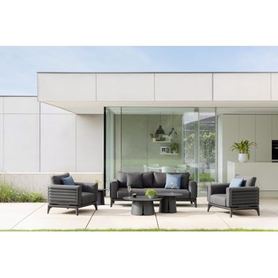Mosa loungeset in zwart aluminium met natte sooty all weather sunbrella® premium kussens
