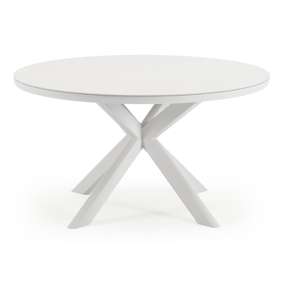 Pamplona tuintafel rond in wit aluminium en sintered stone Topo minerale - Dia. 140 x H 72 cm