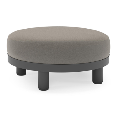 Salon de jardin pouf Donato en aluminium noir et coussins en all Weather Sunbrella® Luxe Natte Dark Taupe