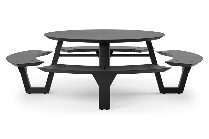 Table de pique-nique Rondino en aluminium noir et céramique pleine - Dia. 236 x H 71,5 cm