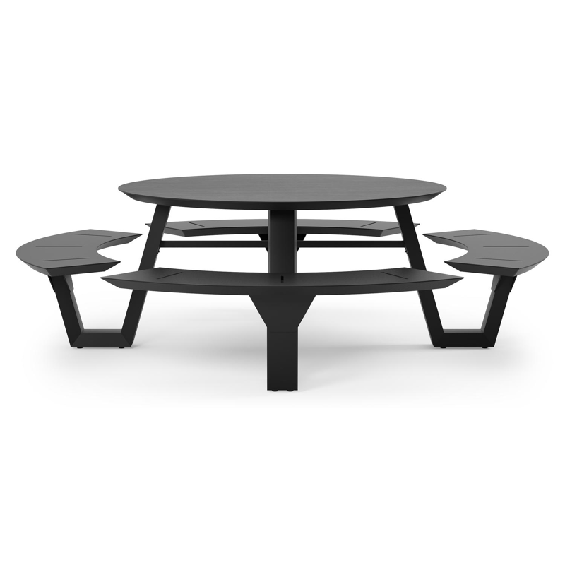 Rondino picknicktafel in zwart aluminium en volkeramiek basalt black tafelblad - Ø 236 x H 71,5 cm