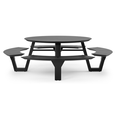 Rondino picknicktafel in zwart aluminium en volkeramiek basalt black tafelblad - Ø 236 x H 71,5 cm