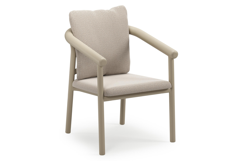 Amico stapelbare tuinstoel in beige aluminium met stoelkussen in All Weather Sunbrella® Luxe Lopi Fossil