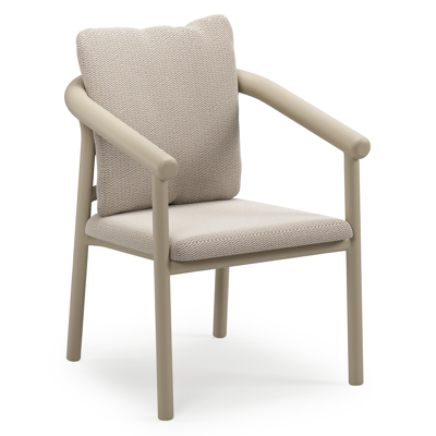 Amico stapelbare tuinstoel in beige aluminium met stoelkussen in All Weather Sunbrella® Luxe Lopi Fossil