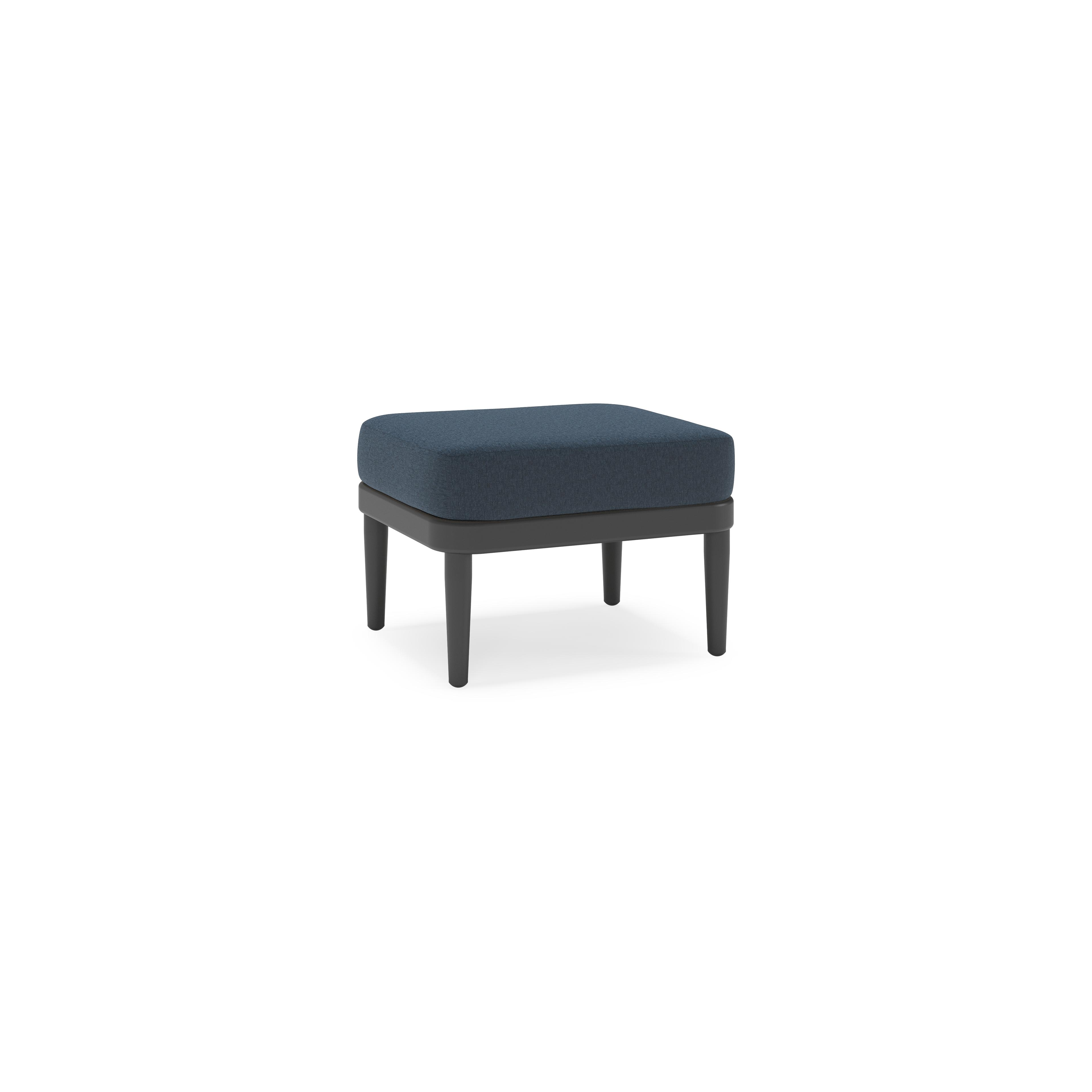 Orso poef in zwart aluminium met Heritage Indigo All Weather Sunbrella® luxe kussen