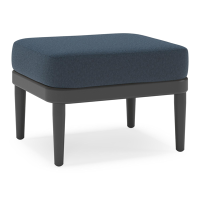 Pouf Orso en aluminium noir et coussins en all weather sunbrella® luxe Heritage Indigo