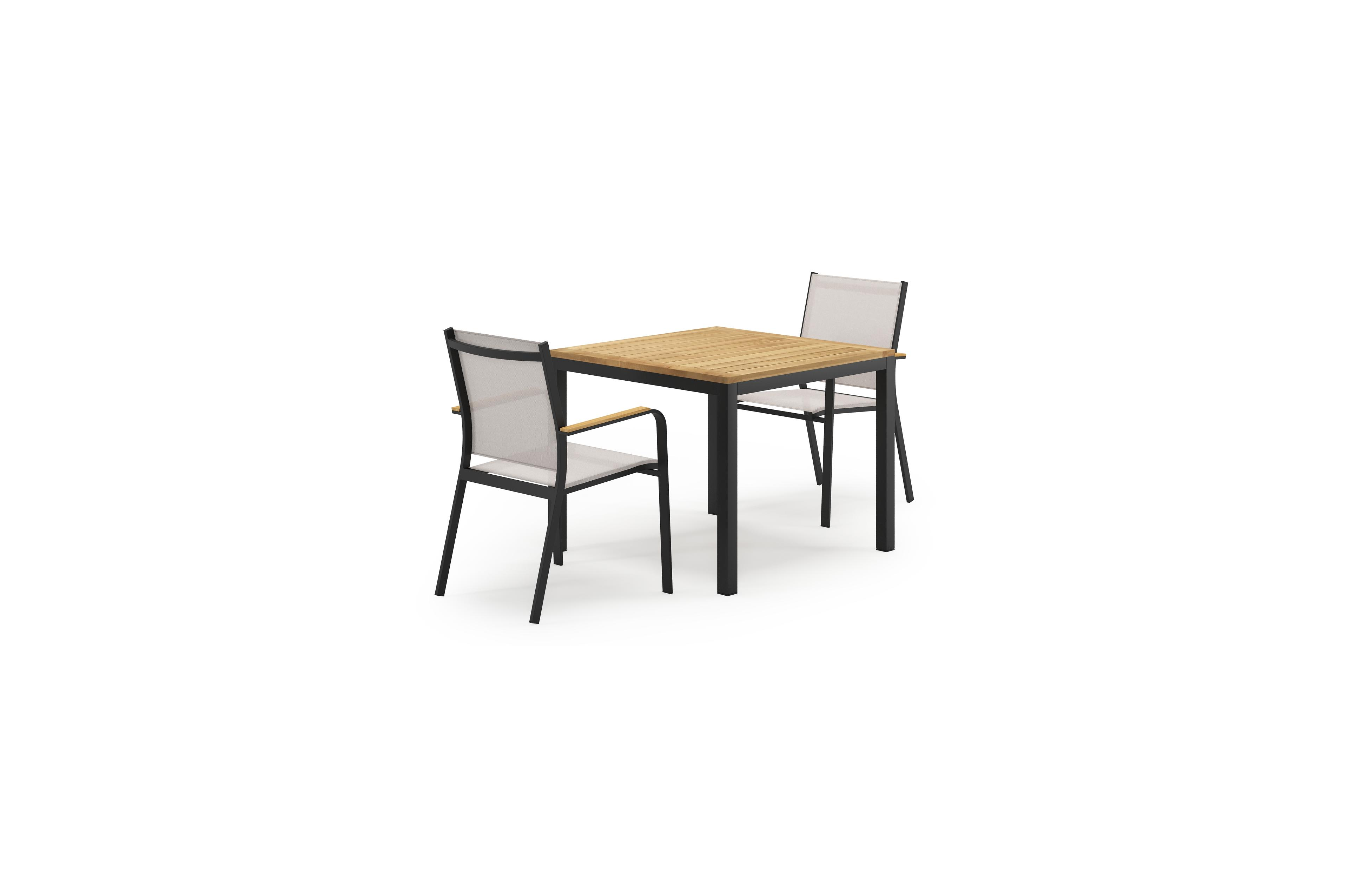 Feltro tuinset in zwart aluminium en teak Natural Finish met 2 Amalfi tuinstoelen