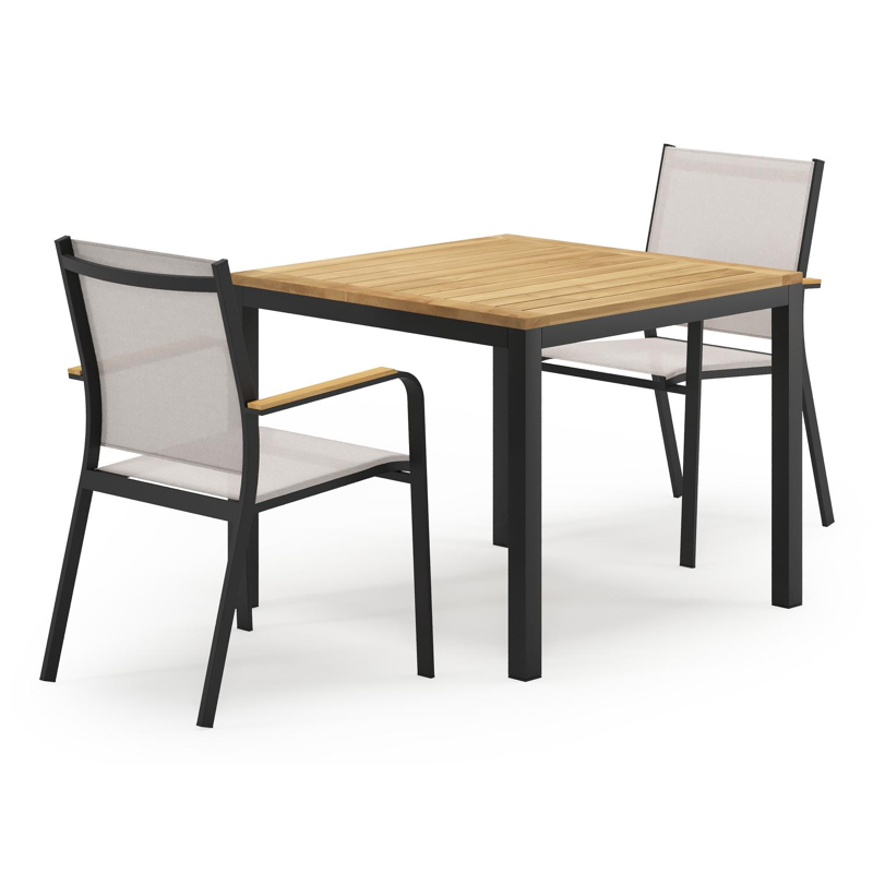 Feltro tuinset in zwart aluminium en teak Natural Finish met 2 Amalfi tuinstoelen