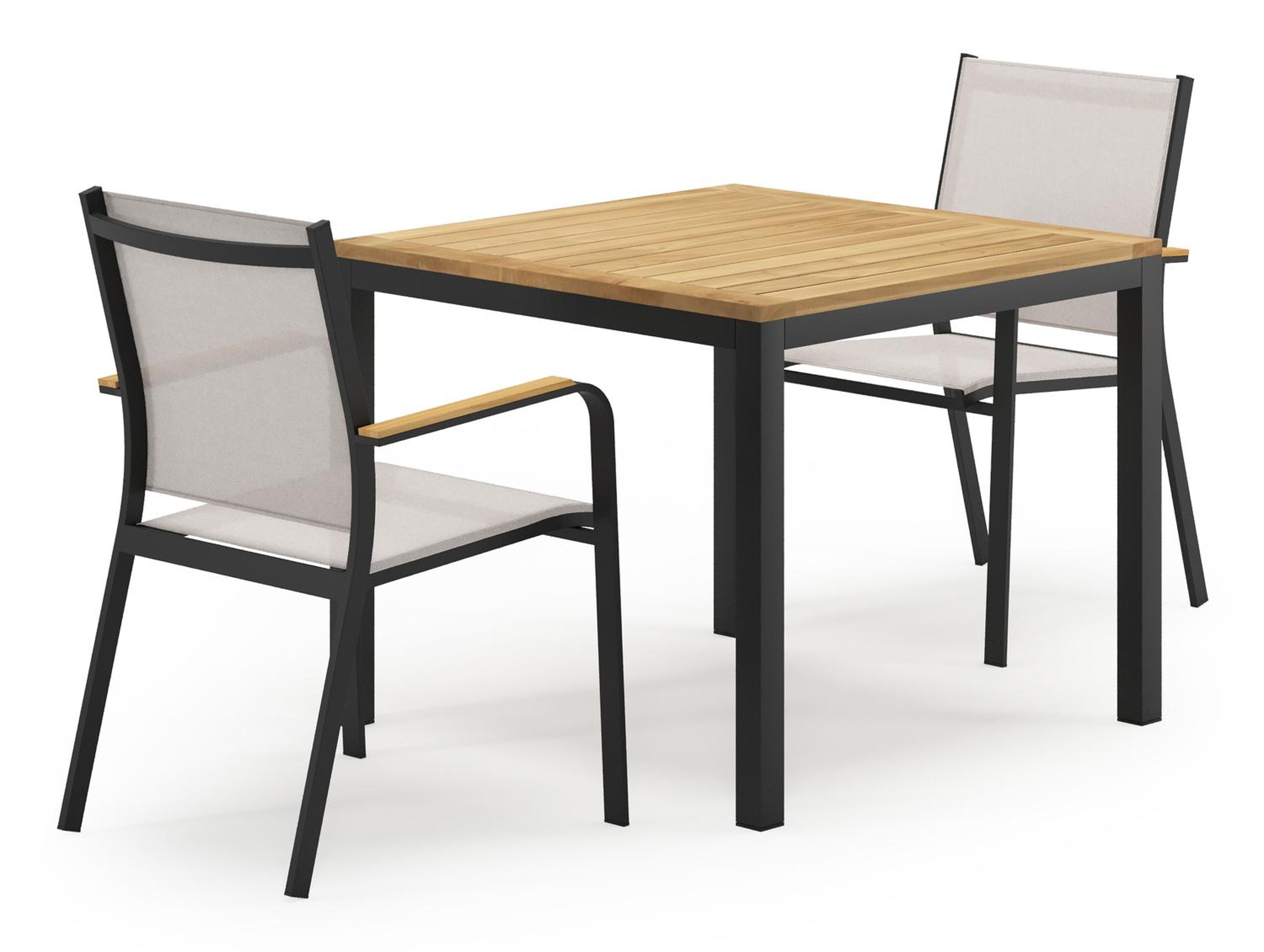 Feltro tuinset in zwart aluminium en teak Natural Finish met 2 Amalfi tuinstoelen