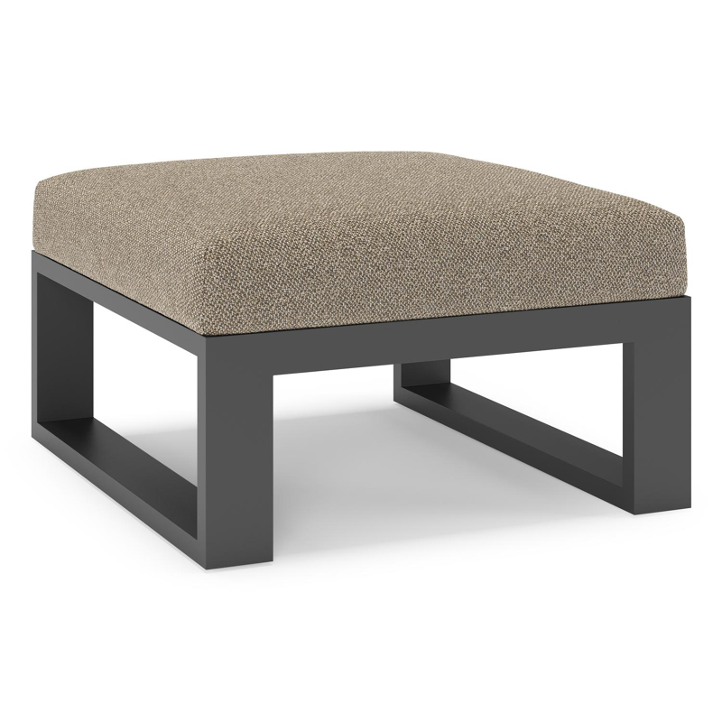 Verato poef in zwart aluminium met madagascar burch all weather cosytica kussen