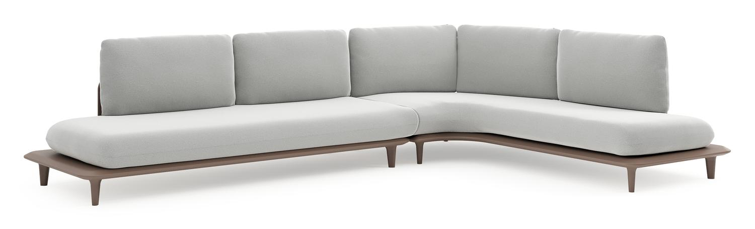 Bomero loungehoek in taupe aluminium met natte grey chine all weather sunbrella® luxe kussen