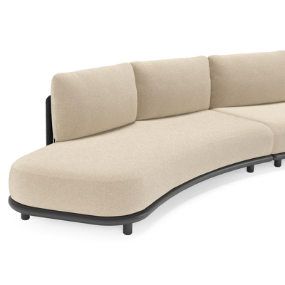 Lomano loungebank in zwart aluminium en beige verticaal geweven luxe vlakke rope met althea chalk all weather cosytica kussen