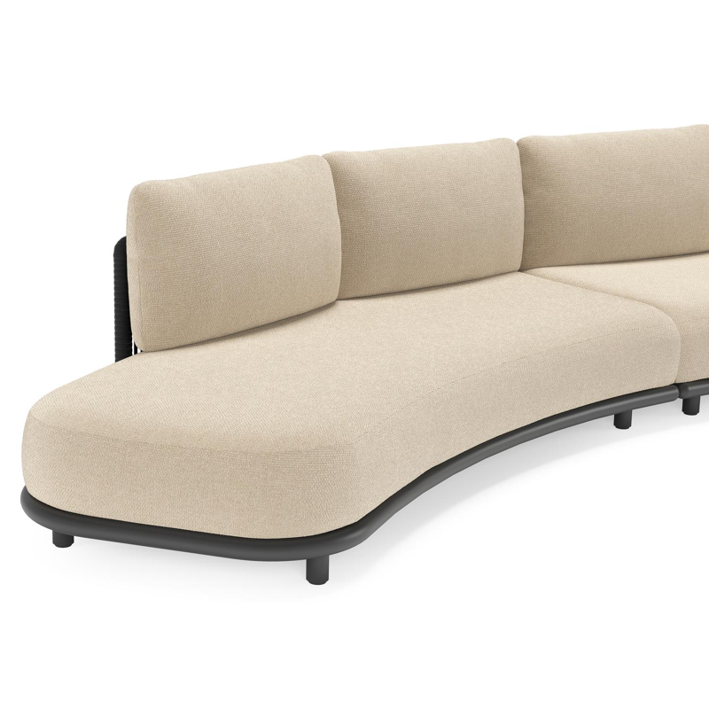 Lomano loungebank in zwart aluminium en beige verticaal geweven luxe vlakke rope met althea chalk all weather cosytica kussen