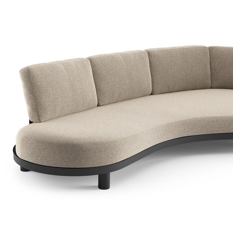 Canapé de jardin Donato en aluminium noir et coussins en all weather sunbrella® luxe chartres pewter