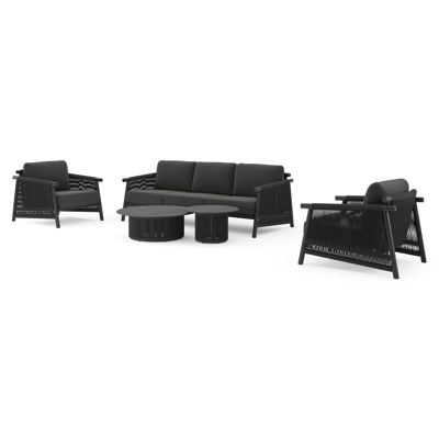 Erla loungeset in zwart aluminium met zwart weather+ softtouch kussens en loungetafel
