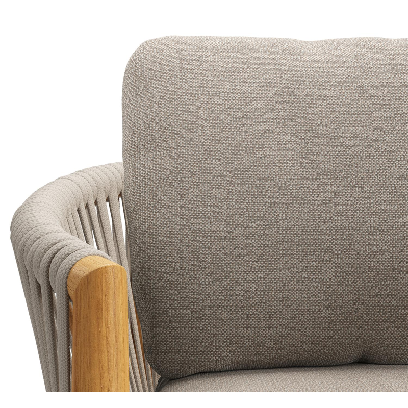 Chaise de jardin Organo en teck naturel et corde luxe plate tissée verticalement beige avec coussin en All Weather Sunbrella® Luxe Savane Coconut