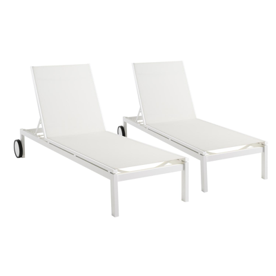 Set van 2 verstelbare Caravelle ligbedden in wit aluminium en wit textilene