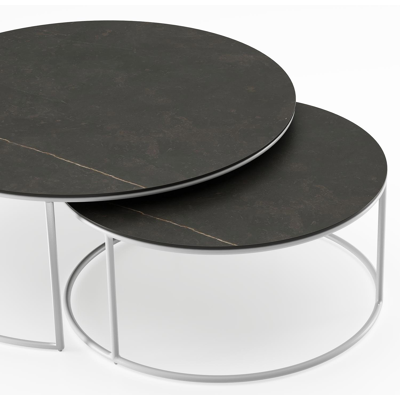 Fano set van 2 loungetafels rond in wit aluminium en volkeramiek Calatorao - Dia. 85/65 x H 35/30 cm