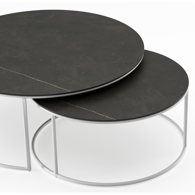 Fano set van 2 loungetafels rond in wit aluminium en volkeramiek Calatorao - Dia. 85/65 x H 35/30 cm