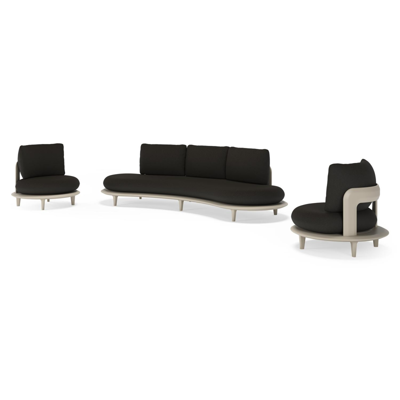 Bomero loungeset in beige aluminium met heritage char all weather sunbrella® luxe kussen