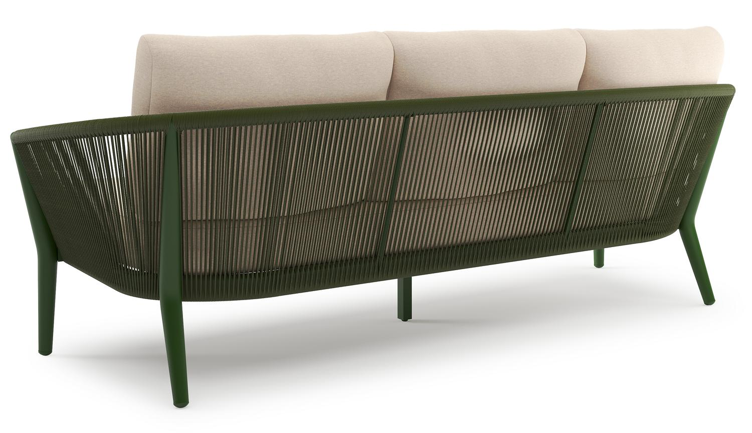 Orso loungeset in groen aluminium en groen verticaal geweven ronde rope met Heritage Papyrus all weather sunbrella® luxe kussen