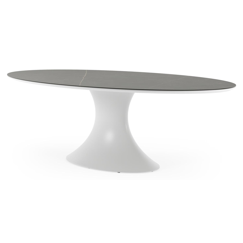Table de jardin Fano ovale en aluminium blanc et céramique pleine Calatorao - Lg. 240 x Lrg. 135 x Haut. 75 cm
