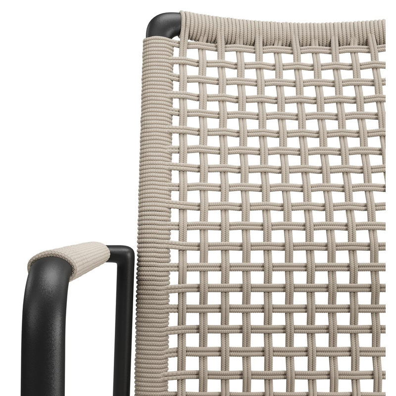 Como tuinstoel in zwart aluminium en beige vierkant geweven ronde rope